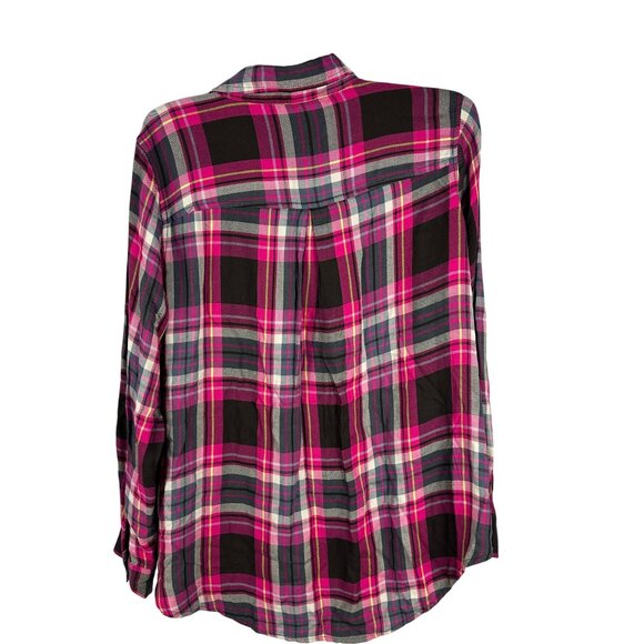 Terra & Sky Womens Plaid Button-Up Shirt 0X Viscose Long Sleeve - Picture 2 of 5